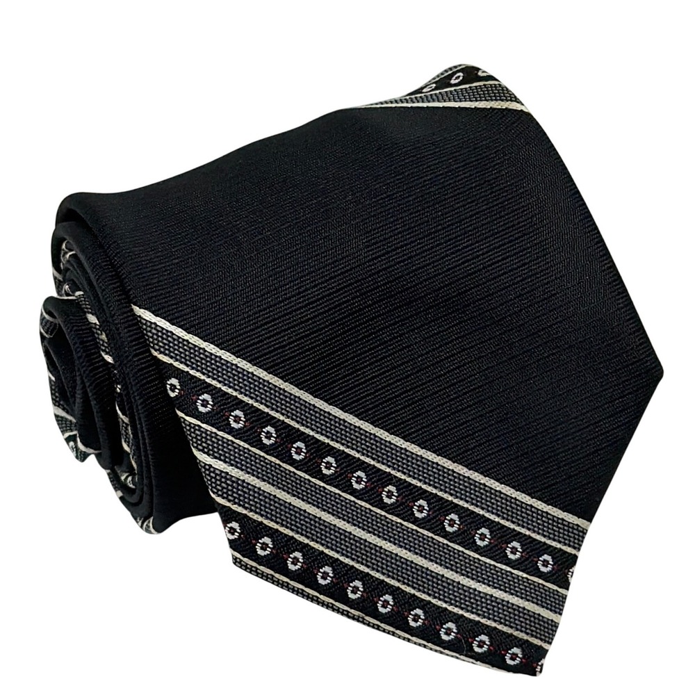 VTG Ketch‎ Necktie Black Geometric Striped Retro Business Formal Accessory Men